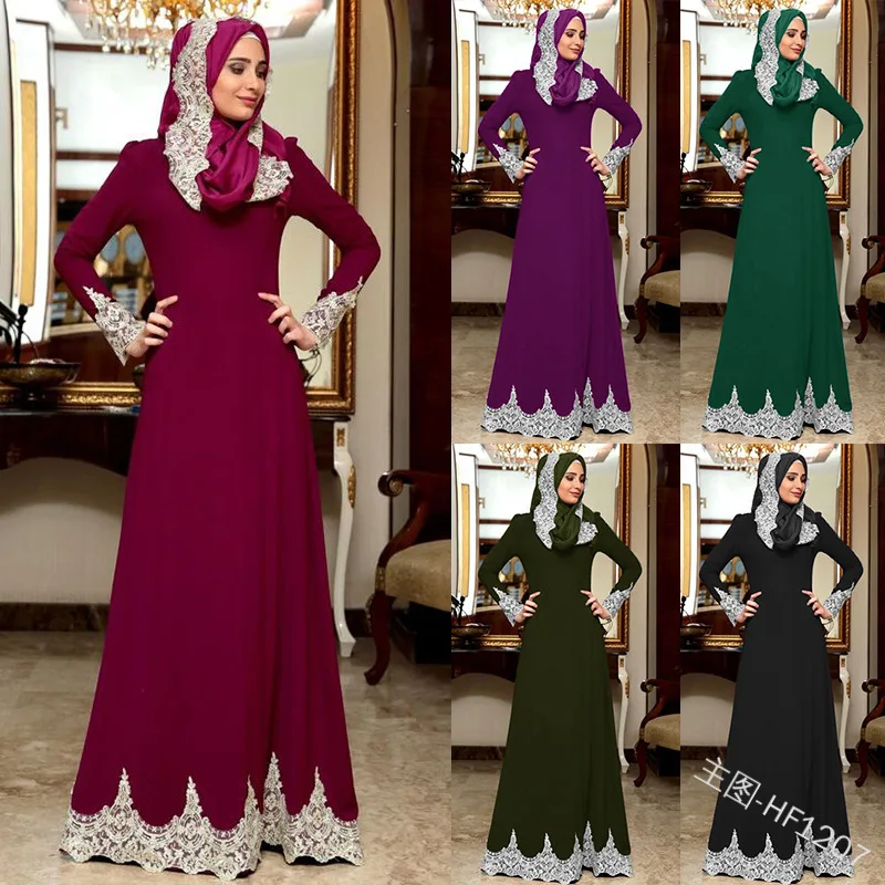 Ženske čipke mozaik haljo dolg rokav slim obleko maxi plus velikost Eid Ramadana tam kaftan obleke Islamskih islamski abaya Jubah Djellaba