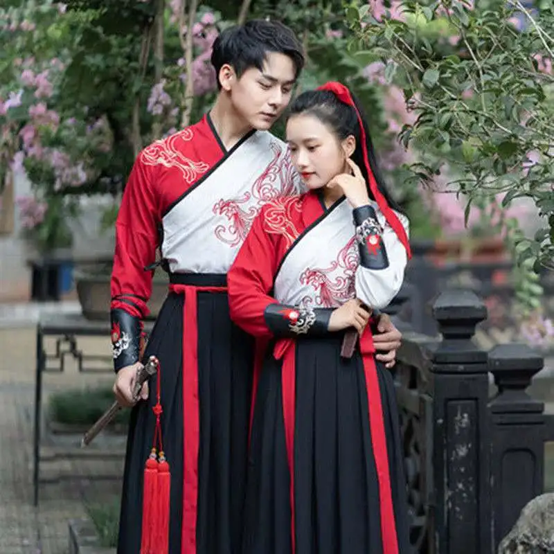 Ženski Kitajska Obleka Ženske Rdeča Črna Bela Mozaik Tradicionalni Ples Kostum Vezenje Hanfu Žensk in Moških Fazi Obleke