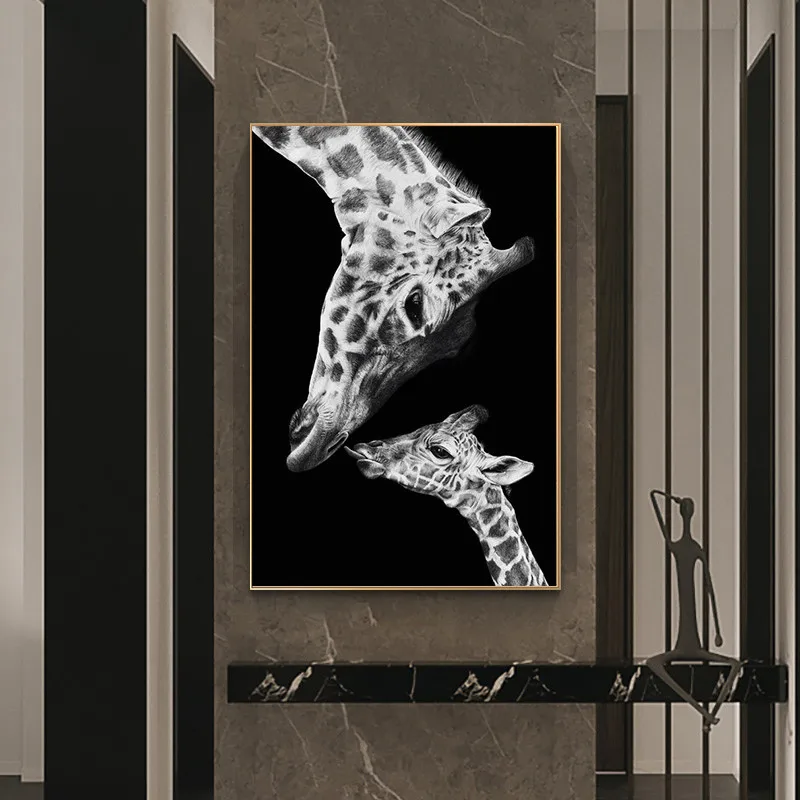 Žirafa Mati in Otrok Platna Slike Na Steni Umetnosti Plakatov in Fotografij Nordijska Živali Smešno Umetniške Slike Cuadros Dekor