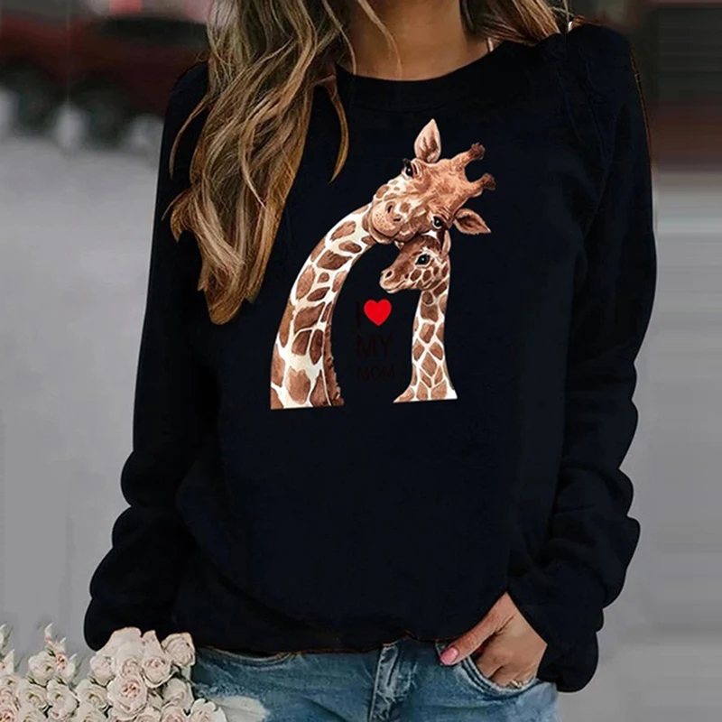Žirafa Tiskanja Ženska Sweatshirts Harajuku Majica Puloverju Vrhovi Bluzo Svoboden Modno Oblači