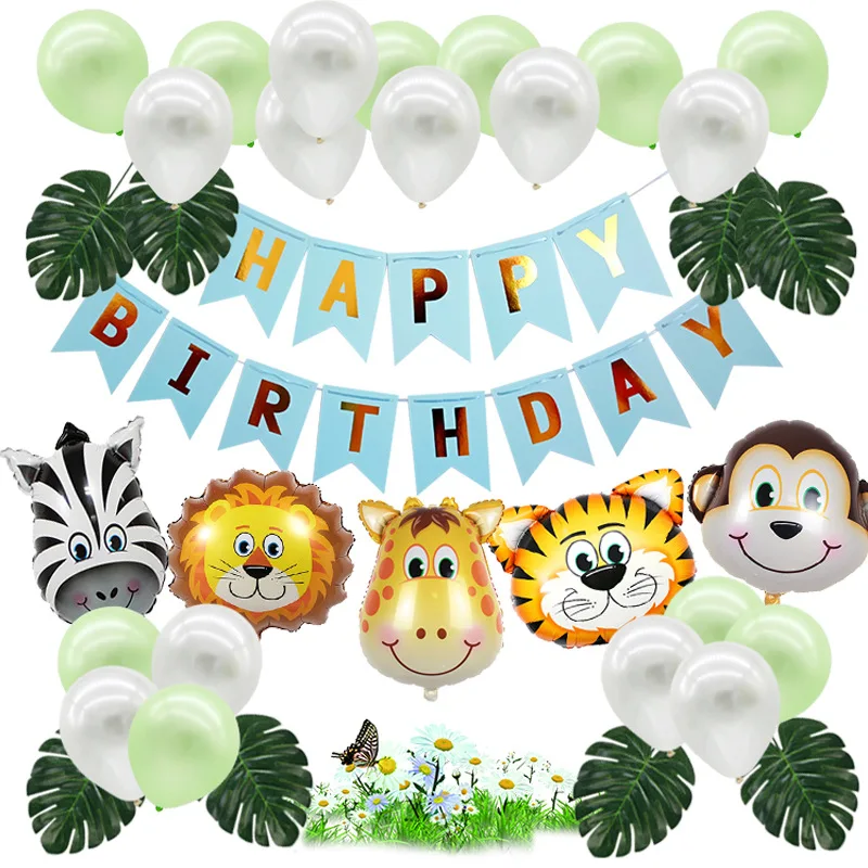 Živali Baloni Happy birthday Fishtail Zastavo Safari Gozd Temo Stranki Baloni Poroka Okraski Stranka Otroci Rojstni dan Baloni