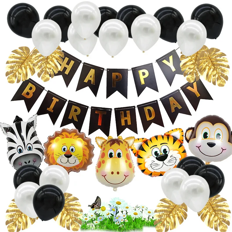 Živali Baloni Happy birthday Fishtail Zastavo Safari Gozd Temo Stranki Baloni Poroka Okraski Stranka Otroci Rojstni dan Baloni