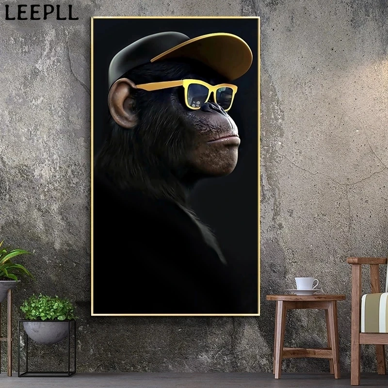 Živali, Barvanje Smešno Slušalke Gorilla Platno Oljnih Slik Wall Art Plakati in Platno, Tisk Fotografij za Dnevna Soba Dekoracijo